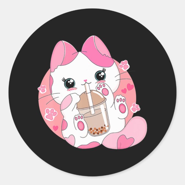 Adesivo Anime Bonito Kawaii Cat Boba Bubble Tea Girls Cost (Frente)