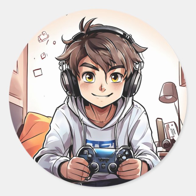 Adesivo Anime Boy tocando Videos games (Frente)