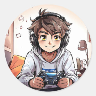 Adesivo Anime Boy tocando Videos games
