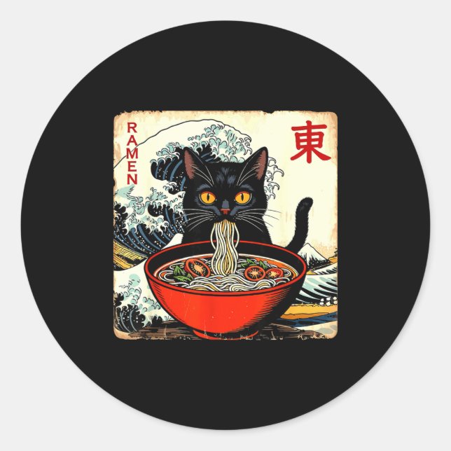 Adesivo Anime Cat Ramen Japanese Funny Graphic Tees Kawaii (Frente)