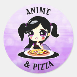 Adesivo Anime e Pizza - Cartoon Preto e Púrpura