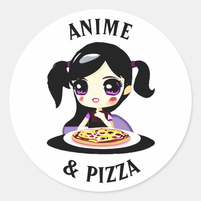 Adesivo Anime e Pizza - Cartoon Preto e Púrpura (Frente)