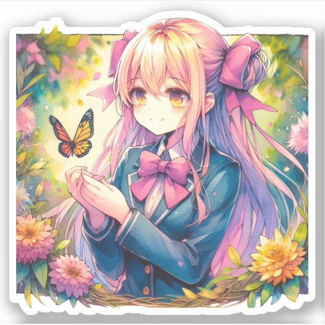 Adesivo Anime Girl and Butterfly Ai Art (Frente)