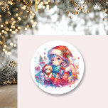 Adesivo Anime Girl in Santa Hat Watercolor Christmas<br><div class="desc">Garota de aquarela no chapéu de Papai Noel com adesivos de Natal para cachorros.</div>