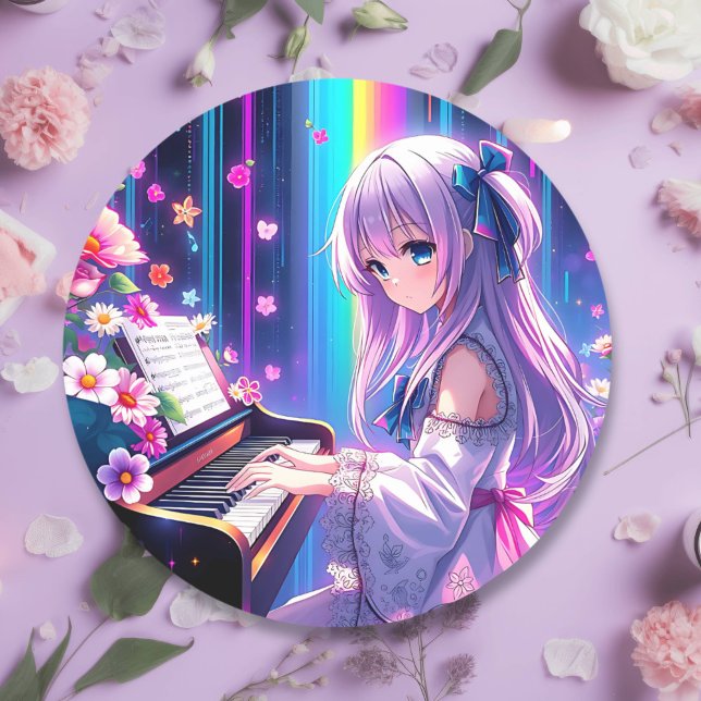 Adesivo Anime Girl tocando piano (Criador carregado)