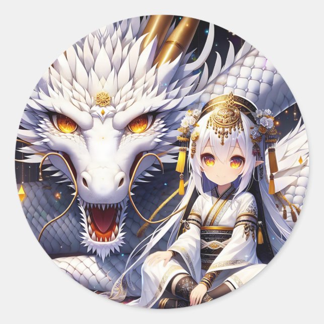Adesivo Anime Girl Warrior e Dragon Ai Art (Frente)