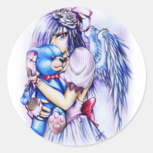 Adesivo Anime Gótico Menina Anjo Rosa Com Teddy