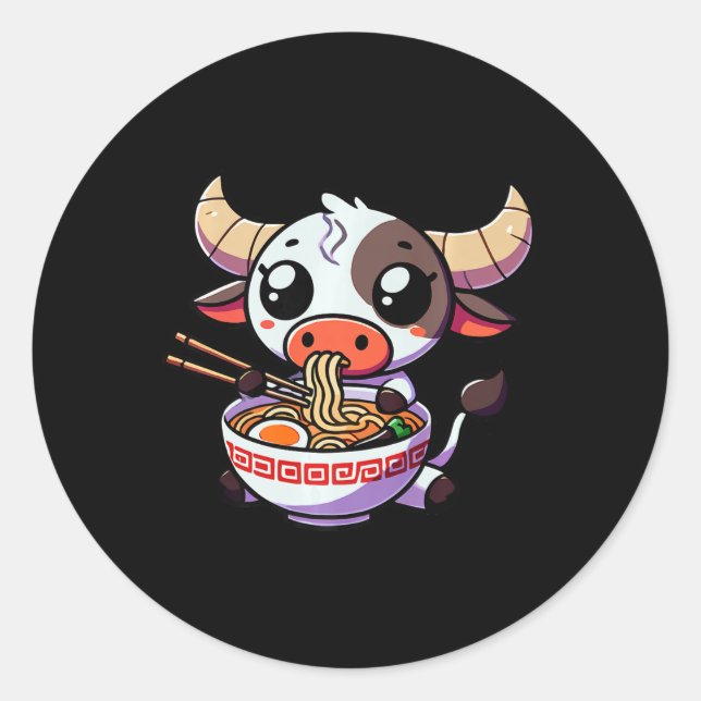 Adesivo Anime Kawaii Texas Vaca Comendo Roupa De Ramen (Frente)
