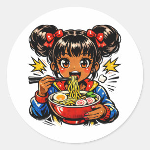 Adesivo Anime Menina Sorvendo Macarrão Ramen