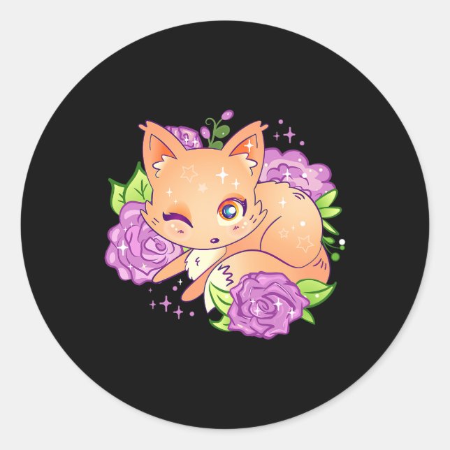Adesivo Anime Otaku Fox Children Baby Flowers Kawaii 190 (Frente)