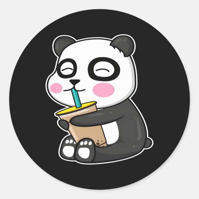 Adesivo Anime Panda É Bebendo Boba Bubble Tea L Kawaii (Frente)