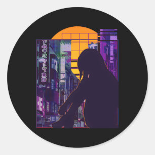 Adesivo Anime Triste, Anime Japonês Aestético Vaporwave