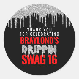 Adesivo Aniversário 16 Drippin Swag Prata e Vermelho