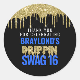 Adesivo Aniversário 16 Gold and Blue Drippin Swag