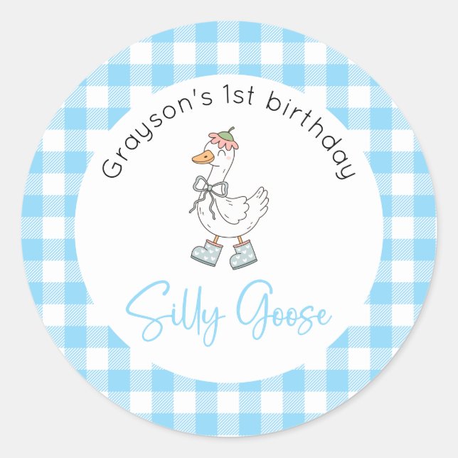 Adesivo Aniversário Azul do Ganso do bobo (Frente)