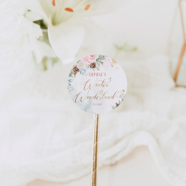 Adesivo Aniversário brilhante da Maravilha de inverno rosa (Criador carregado)