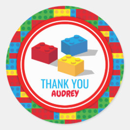 Adesivo Aniversário Colorido do Bloco de Construção e Repr