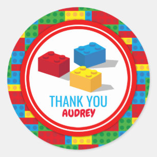 Adesivo Aniversário Colorido do Bloco de Construção e Repr