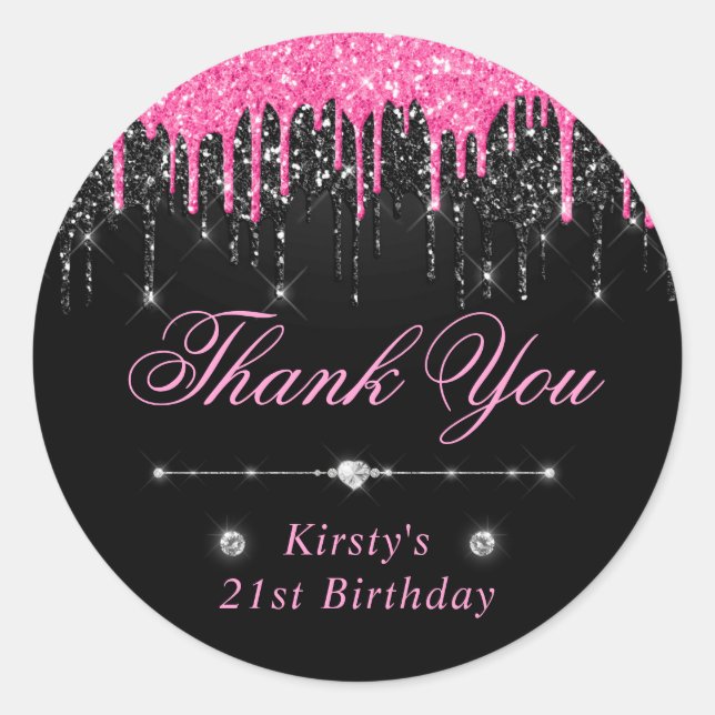 Adesivo Aniversário com Glitter Preto e Rosa Derramado (Frente)