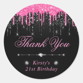 Adesivo Aniversário com Glitter Preto e Rosa Derramado