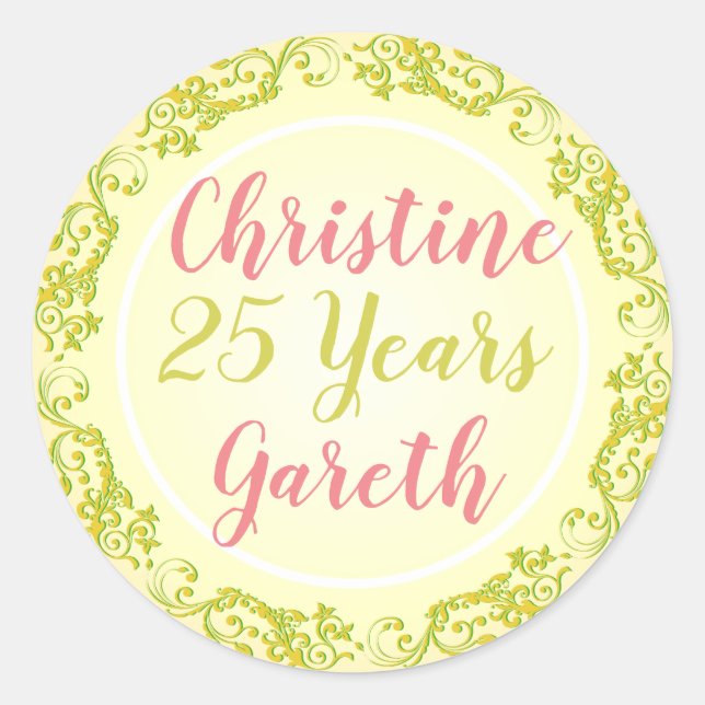 Adesivo Aniversário com Nomes e Número de Anos. (Frente)