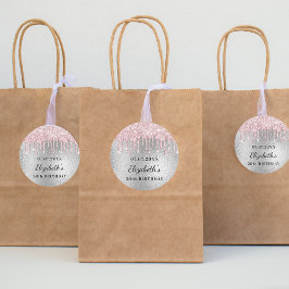 Adesivo Aniversário, cor-de-rosa-prata pia pinga nome