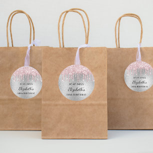 Adesivo Aniversário, cor-de-rosa-prata pia pinga nome