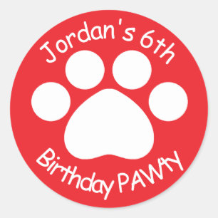 Adesivo Aniversário customizável PAWty - vermelho