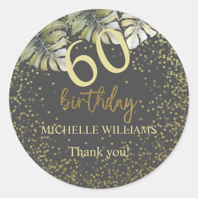 Adesivo Aniversário da Caligrafia de Palma Dourada Elegant (Frente)