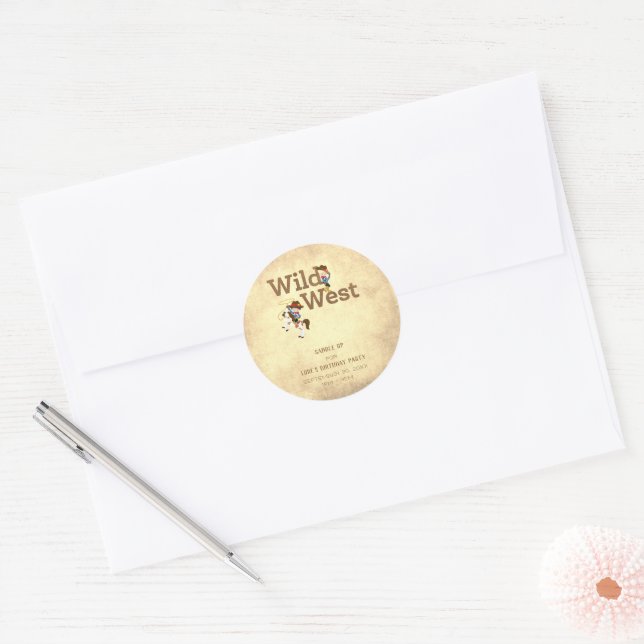 Adesivo Aniversário da Criança de Cowboy Selvagem Ocidenta (Envelope)