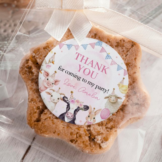 Adesivo Aniversário da Fazenda de Meninas Rosa (Criador carregado)