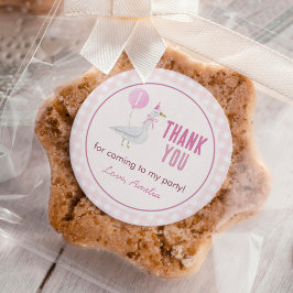 Adesivo Aniversário da Garota Balônica de Ganso-Bobo Rosa