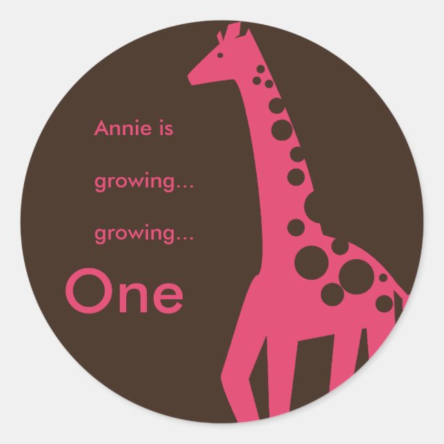 Adesivo Aniversário da Girafa Castanha e Rosa (Frente)