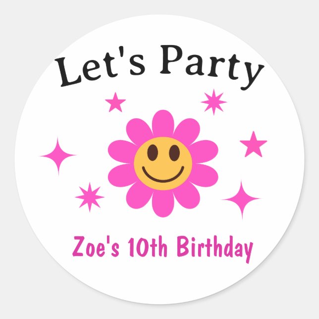 Adesivo Aniversário da Menina Rosa-Rosa Sorridente (Frente)