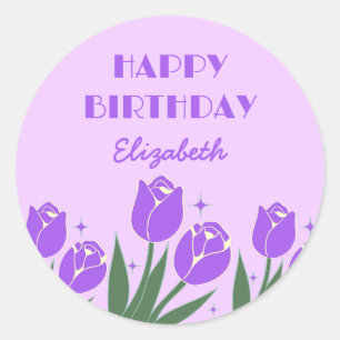 Adesivo Aniversário da Púrpura Floral da Tulipa Retro Eleg