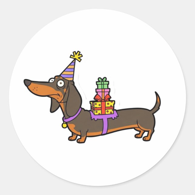 Adesivo Aniversário Dachshund com presentes (Frente)