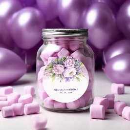 Adesivo Aniversário das Flores do Jardim Roxo e Rosa