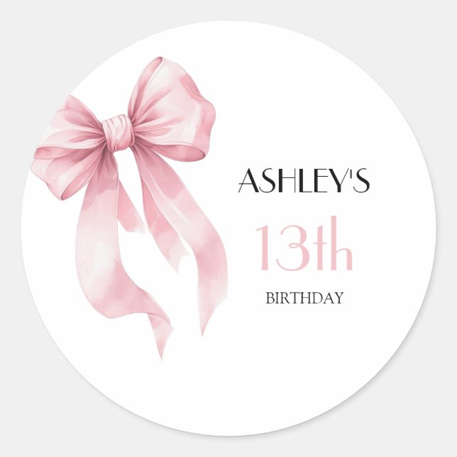 Adesivo Aniversário das Meninas com Laço Rosa (Frente)