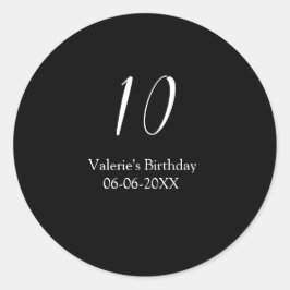 Adesivo aniversário de 10 anos branco preto nome data cali