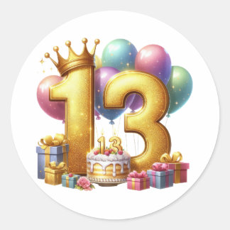 Adesivo Aniversário de 13 anos dourado