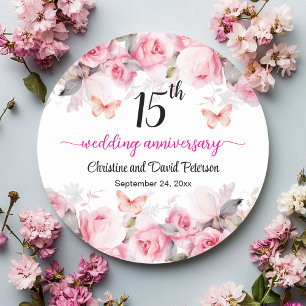 Adesivo Aniversário de 15 anos de Casamento Cristal Rosas 