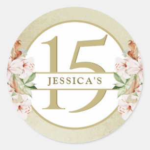 Adesivo Aniversário de 15 anos (ou outro), Floral Dourado