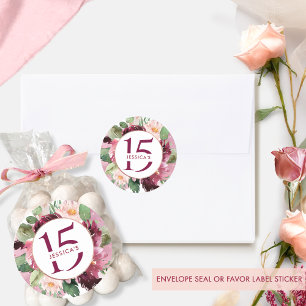 Adesivo Aniversário de 15 anos (ou outro), Floral Marrom B