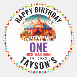 Adesivo Aniversário de 1 ano do Circo Carnaval Fofo Modern