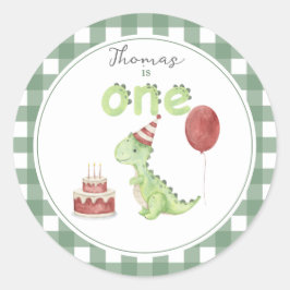 Adesivo Aniversário de 1 ano do dinossauro aquarela