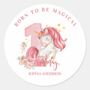 Adesivo Aniversário de 1 ano do Unicórnio Rosa Pastel Meni