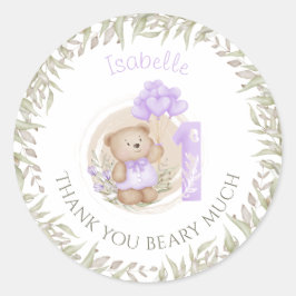 Adesivo Aniversário de 1 ano Ursinho Teddy Fofo Obrigado