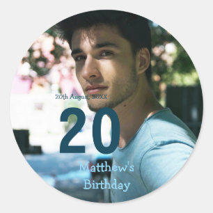 Adesivo aniversário de 20 anos adicionar nome foto data ho
