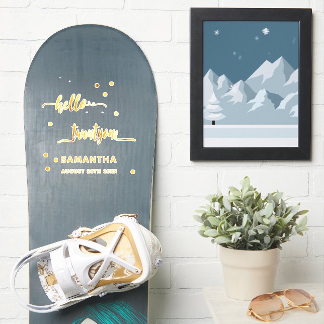 Adesivo aniversário de 21 anos alô nome dourado de vinte (Prancha de snowboard)