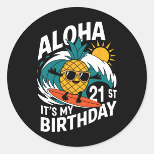 Adesivo Aniversário de 21 anos Aloha Havaí Abacaxi Surf Tr